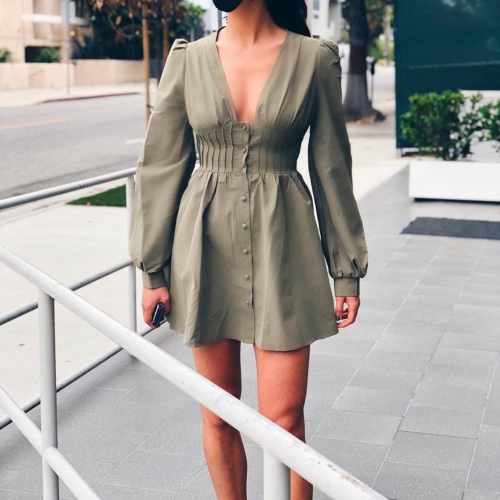 OLIVE GREEN SHIRT DRESS